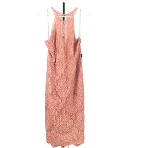 Express beautiful lace dress lined size 16 In salmon dusty rose Pink